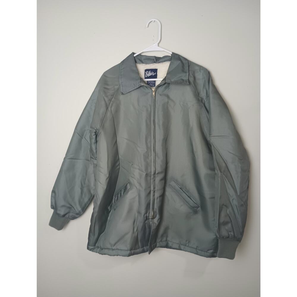 Vintage Blair Men's Large Coat Jacket Gray Sherpa Lined‎ Nylon